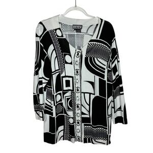 Collective Works of Berek Women 1XL Cardigan Sweater Black Abstract Art to Wear